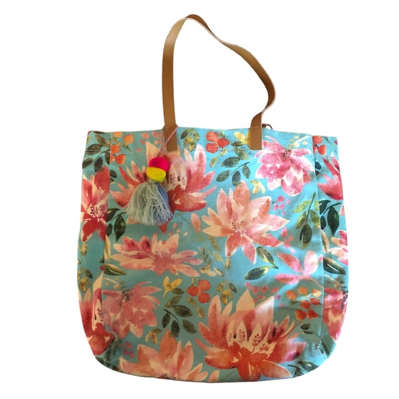 Blue & Pink Floral Tote Bag - Picture 10 of 10